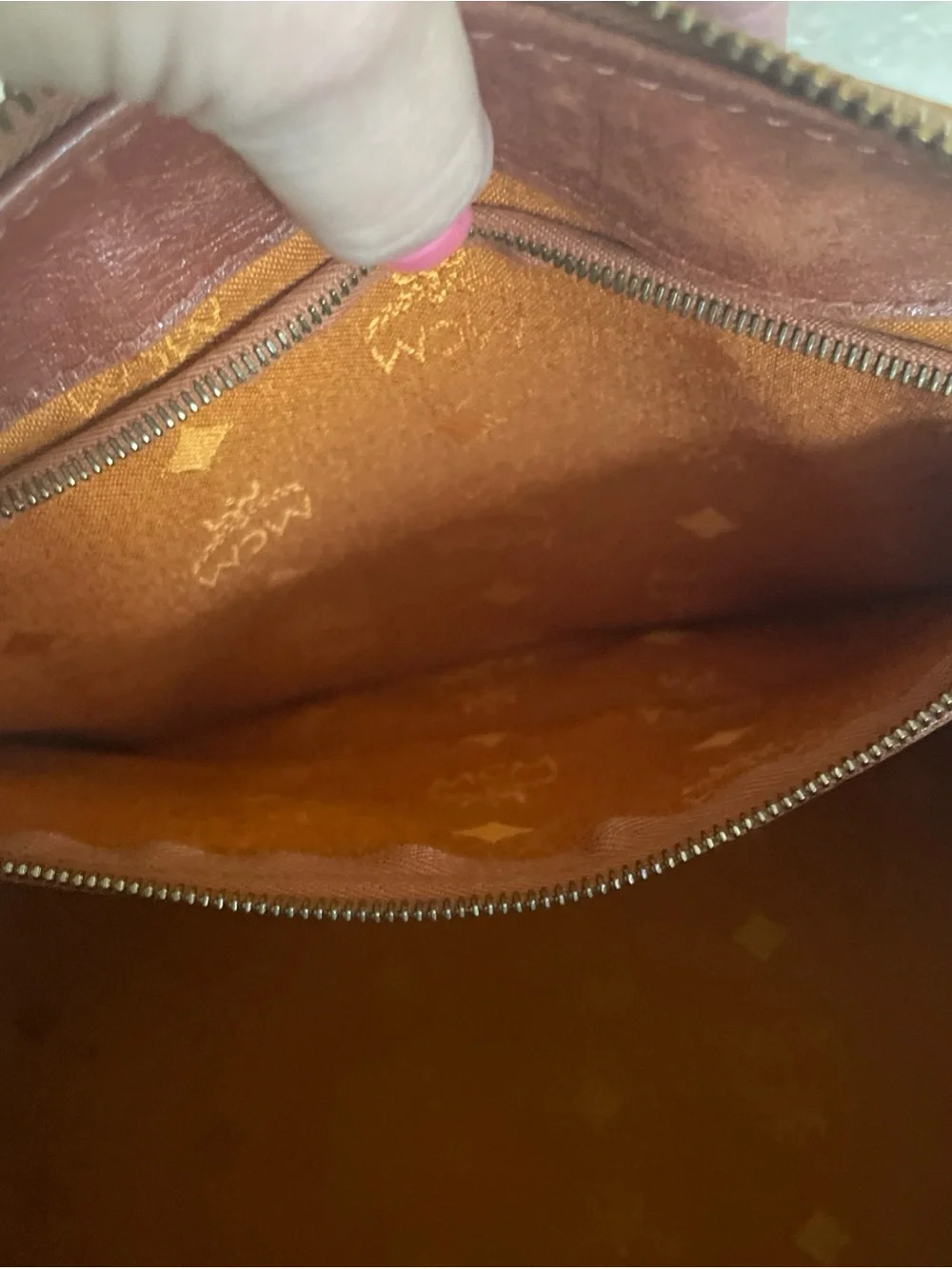 MCM Cognac Visetos Monogram Satchel with Brown Leather Handles